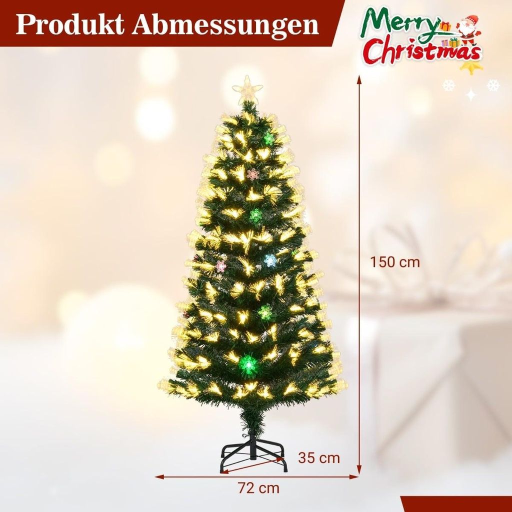 150 cm hoher künstlicher Weihnachtsbaum mit Lichterkette und Sternspitze