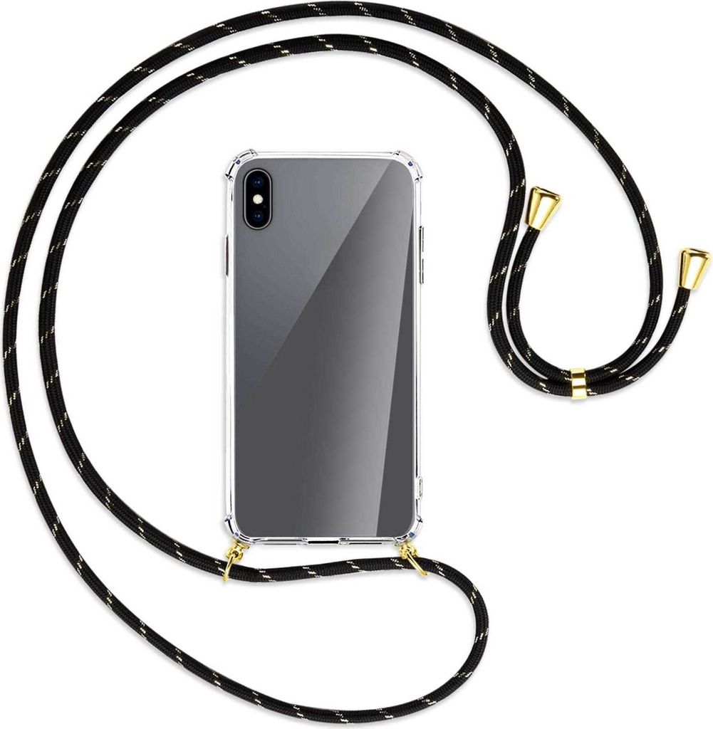 Handykette Backcover-Schutzhülle mit Band (Metall goldfarben) für Apple iPhone XS Max - schwarz/gold