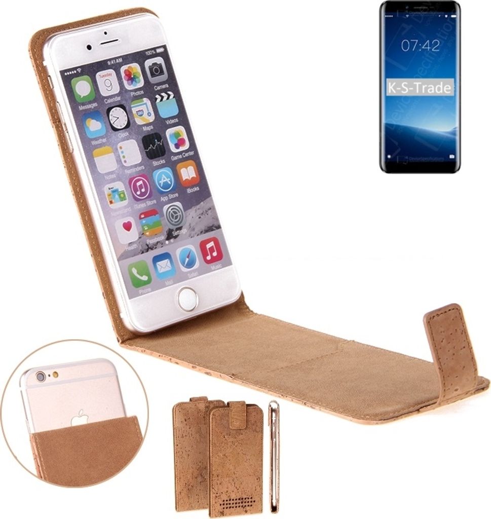 K-S-Trade Handy Hülle kompatibel mit Doogee X60 Kork-Hülle Flipstyle Case Schutz Hülle Kork Case Hülle Flip cover Klapphülle Tasche, braun 1x
