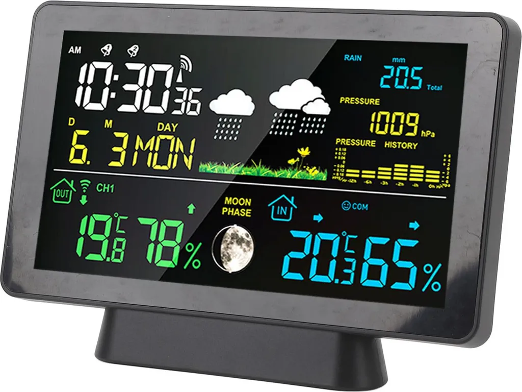 Horloge météo numérique intérieure et extérieure avec écran couleur HD