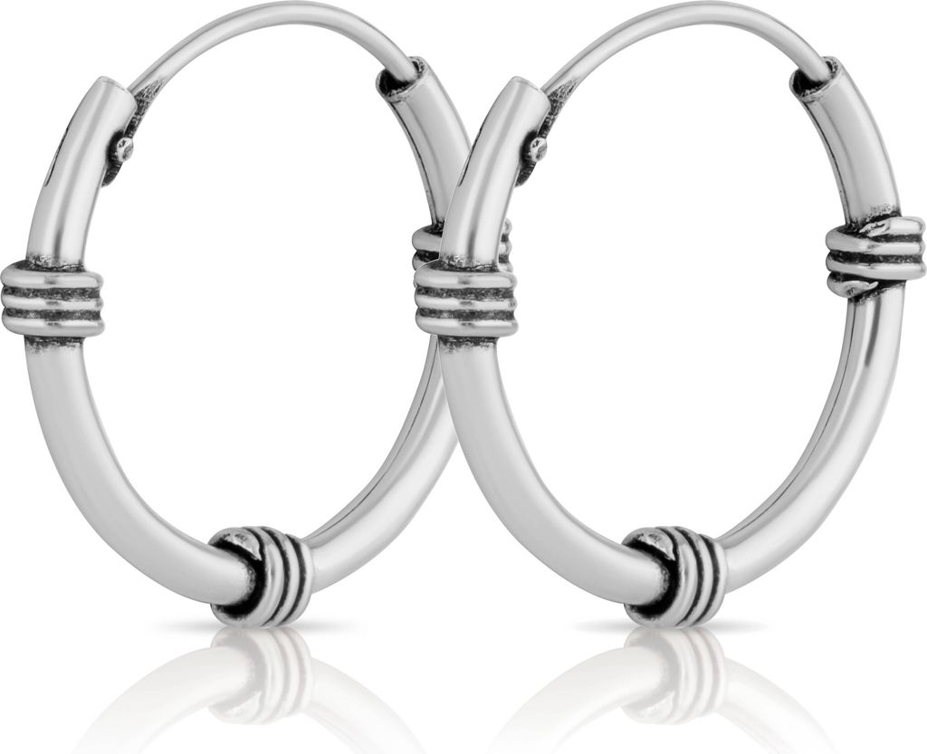 Paar Bali Creolen 15mm aus 925 Sterling Silber Mittelalter Gothic Ohrringe 2587