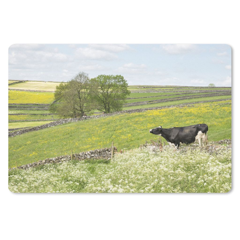 MuchoWow Schreibtischunterlage Kuh - Blumen - Tiere 60x40 cm - XXL Mauspad - Großes Mauspad