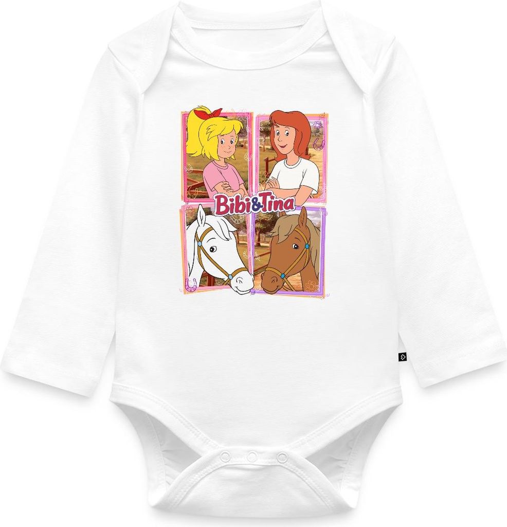 Spreadshirt Bibi Und Tina Mit Amadeus Und Sabrina Kachelmotiv Tages Baby Body Langarm, 92 (1,5 - 2 Jahre), Weiß
