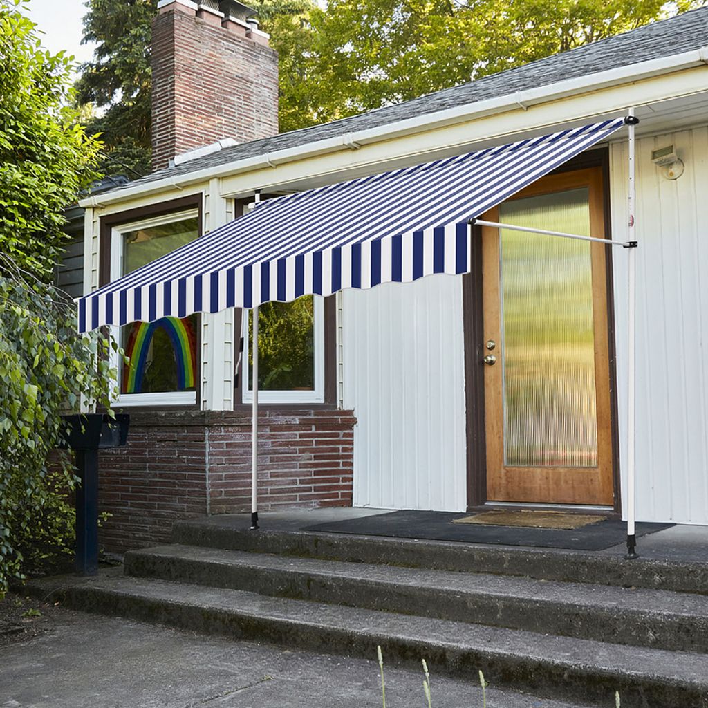 Fiqops Markise UV- und wasserbeständig, einziehbar 3.5M, Blau und Weiß