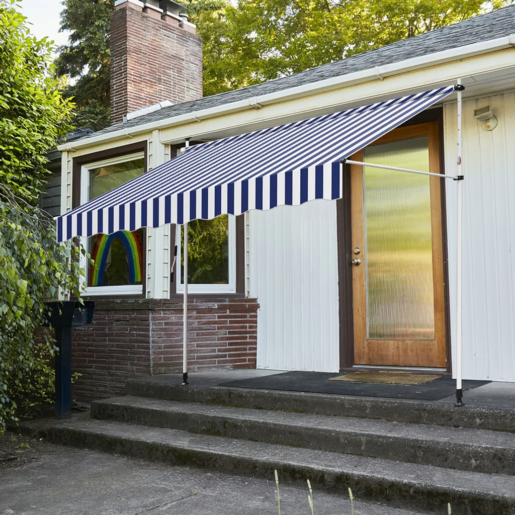 Tenda da sole Fiqops resistente ai raggi UV e all'acqua, retrattile 4M, blu e bianca
