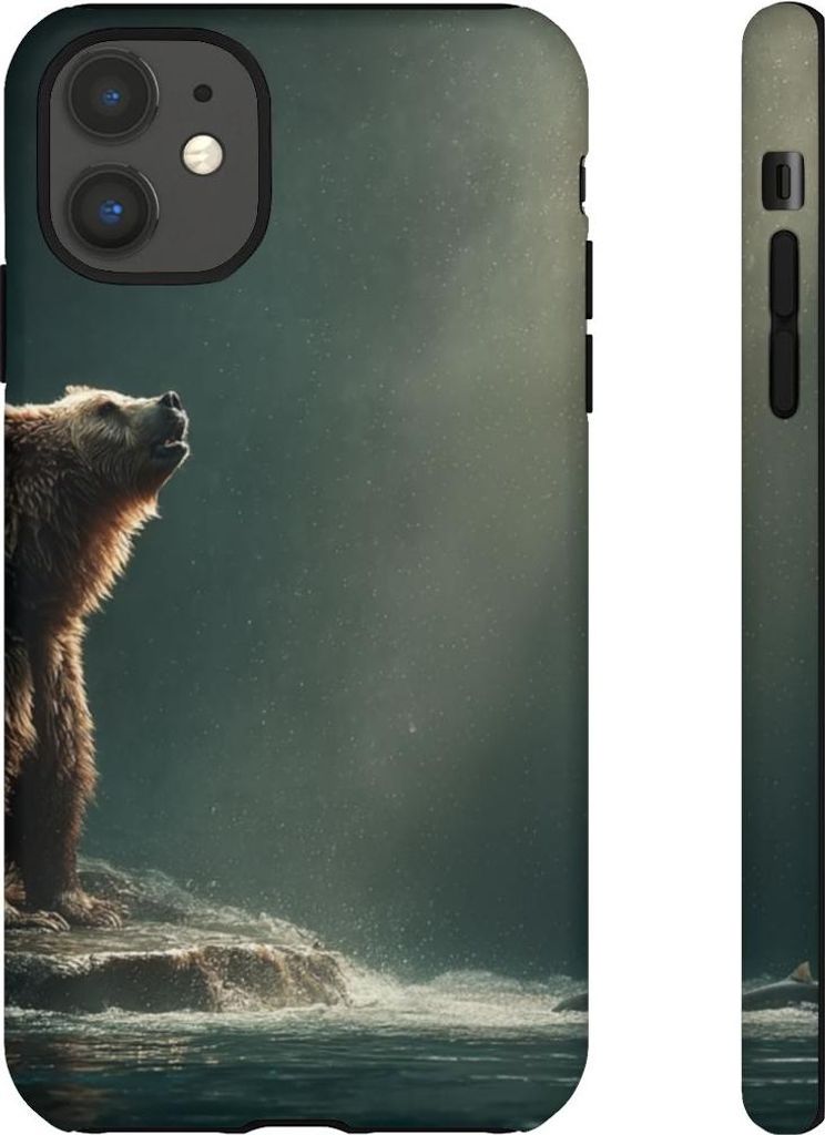 Braunbär auf Felsen mit Lachs im Fluss – Hülle Kompatibel mit iPhone 11