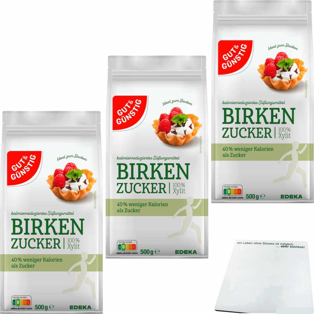 Gut & Günstig Birkenzucker 3er Pack (3x500g Packung) + usy Block