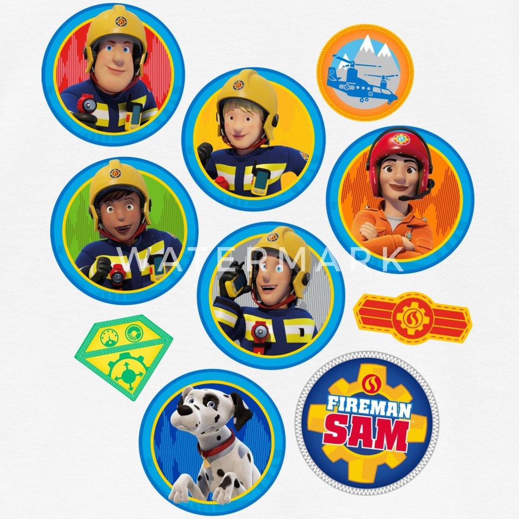 Spreadshirt Feuerwehrmann Sam Patch-Design Vom Ganzen Team Kinder T-Shirt, 122/128 (7-8 Jahre), Weiß