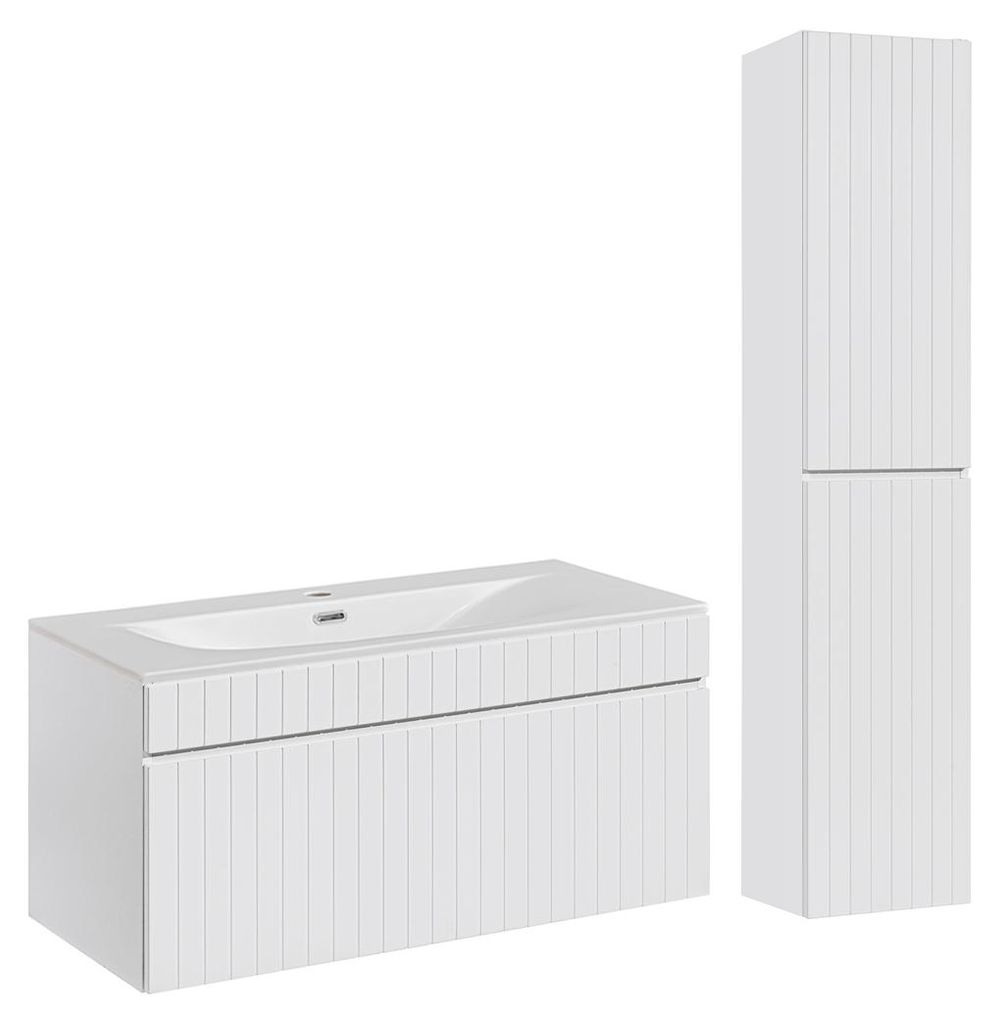 Waschtisch und Hängesäule 100cm Zelie mit 1 Schublade, Weiß