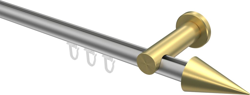 Interdeco Innenlaufstange / Gardinenstange mit Innenlauf Silbergrau / Messing-Optik, Typ Platon Savio (Kegel), 20 mm Ø 1-läufig, 200 cm