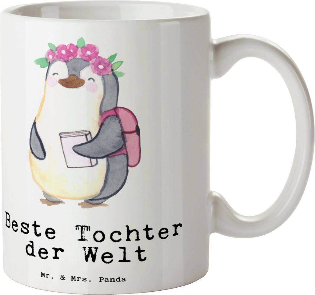 Mr. & Mrs. Panda Kaffeepott Pinguin Beste Tochter der Welt - Weiß - Geschenk, Kaffeebecher, Teetasse, Belohnung, Familie, Pott, Kinder, Teepott, M...