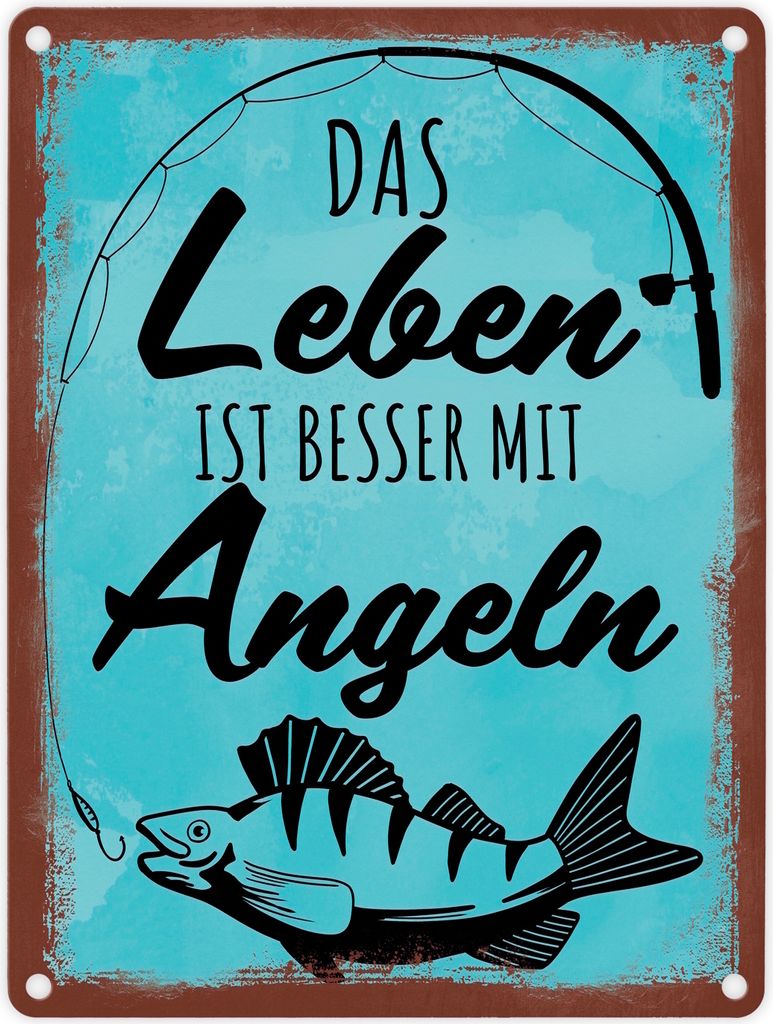 Das Leben ist besser mit Angeln Metallschild in 15x20 cm Produktbild 