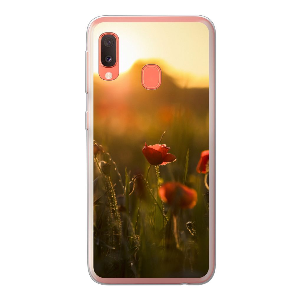 MuchoWow Handyhülle Schutzhülle Hülle für Samsung Galaxy A20e Mohn - Sonnenuntergang - Gold Silikon Softcase Handy Hülle - Abdeckung