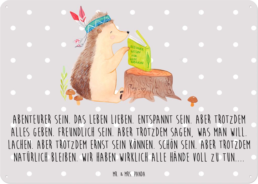 Mr. & Mrs. Panda Schild Igel Federschmuck DIN A6 - Grau Produktbild 