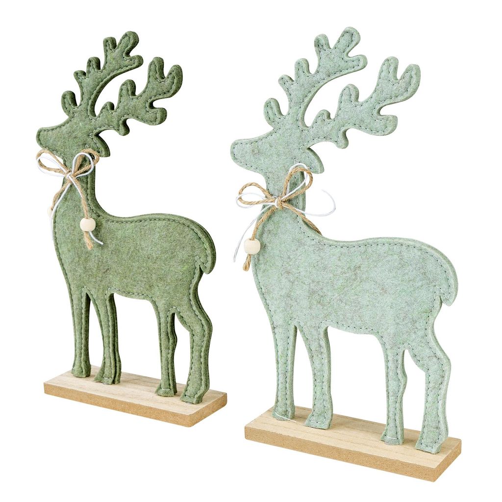 2er Set Hirsch Deko Aufsteller H26cm Grün Filz Holz Weihnachtsdeko Tischdeko