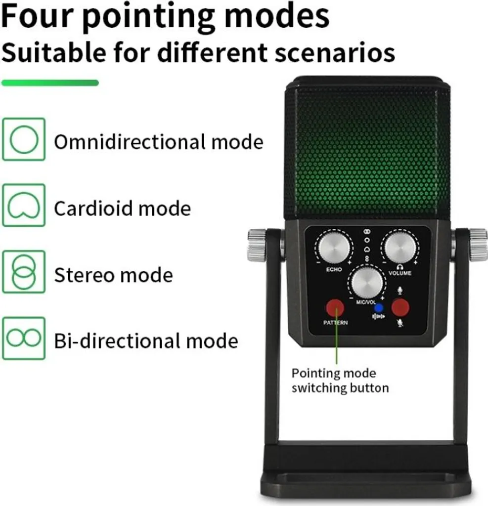 Microphone de Streaming USB à Condensateur avec Directivités Multiples
