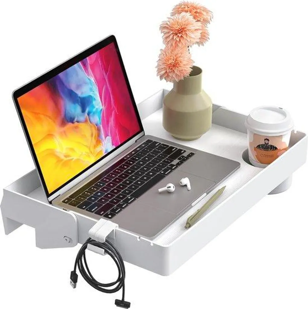 Table de chevet amovible blanche 43 cm avec porte-gobelet intégré