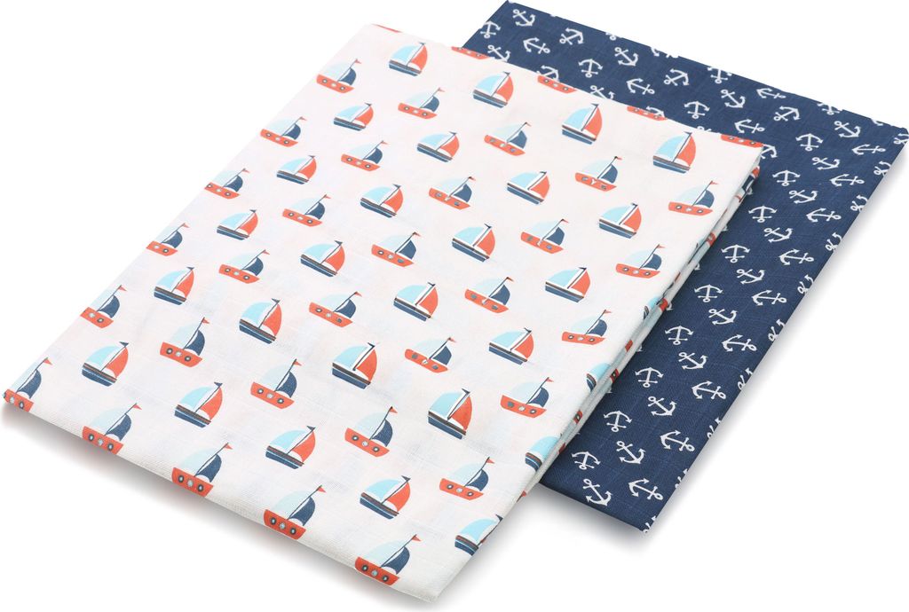 Spucktücher 2er Set, 120x120 cm, 100% Baumwolle, weiß blau