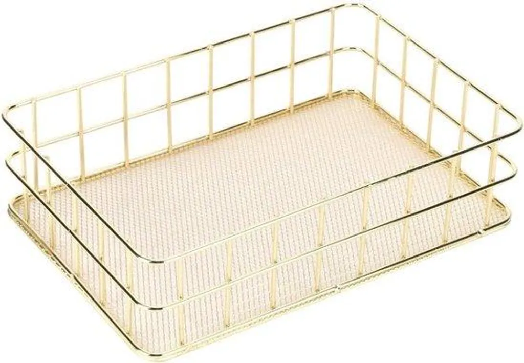 Panier de rangement mural et grille métallique dorée design de 75 cm