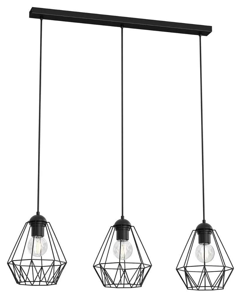 Lustre suspension barre 3 lumières Bergen en métal noir 110x74x19 cm