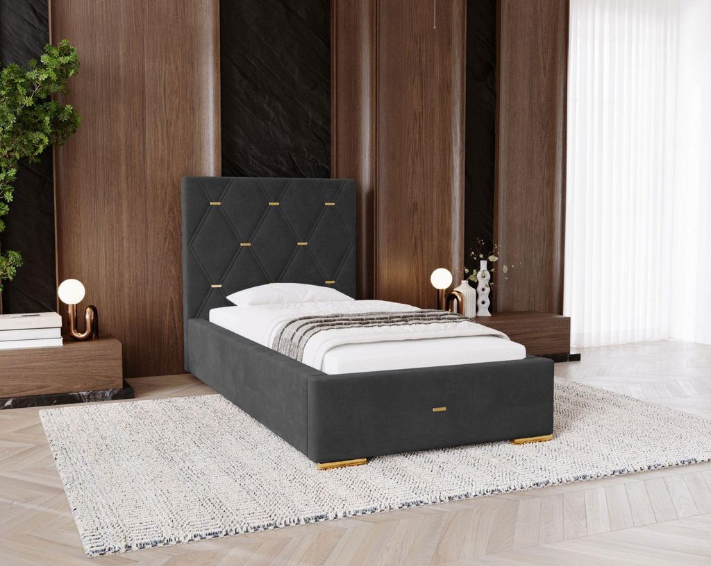 Gepolstertes Einzelbett 100x200 mit Stauraum DANVILLE 2 - Stahlgrau