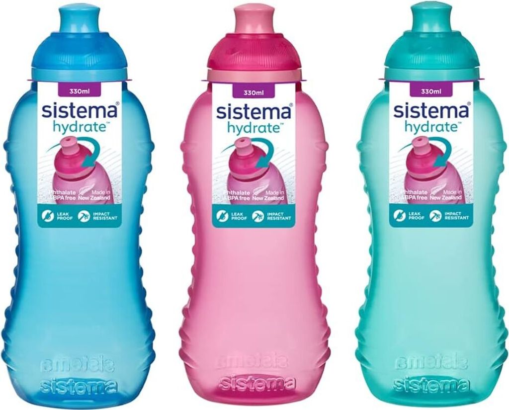 3 Sistema-Trinkflasche, 330 ml, Aqua-blau, Limettengrün, Produktbild 