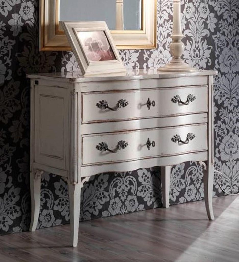 Casa Padrino Luxus Barock Kommode Antik Weiß / Silber - Handgefertigte Massivholz Kommode mit 2 Schubladen - Barockstil Schlafzimmer Möbel - Baro...