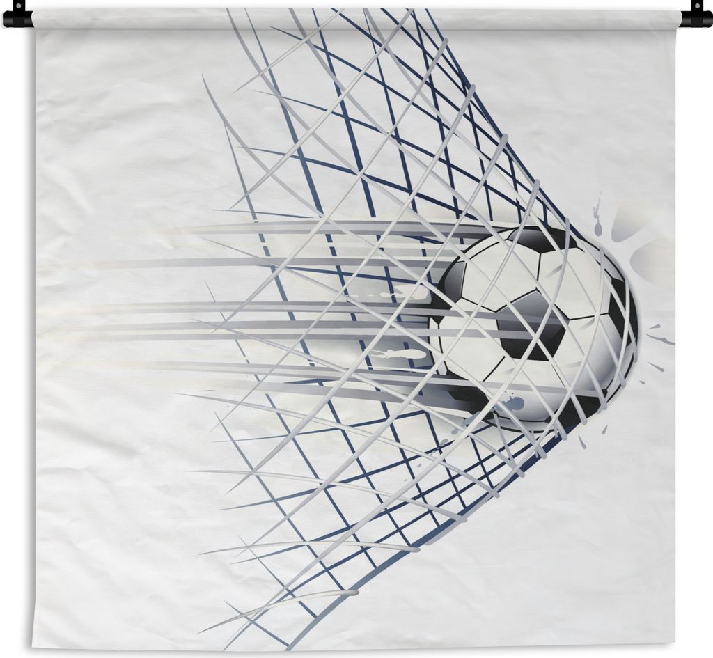 MuchoWow Wandteppich Wandbehang Eine Illustration eines Fußballs, der ins Tor geht - Jungen - Mädchen - Kinder 90x90 cm Tapisserie Dekoration W...