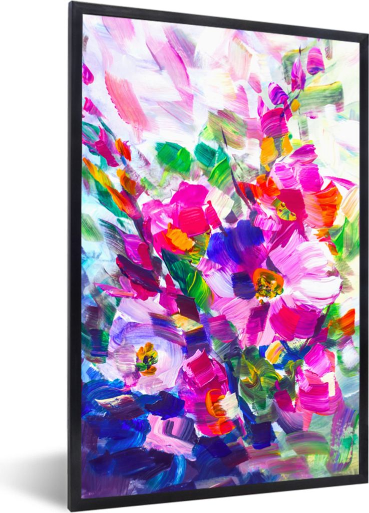 MuchoWow Gerahmtes Poster Impressionismus - Ölmalerei - Farben 60x90 cm - Poster mit Schwarzem Bilderrahmen Wandposter Rahmen Foto Bilder - Kunst