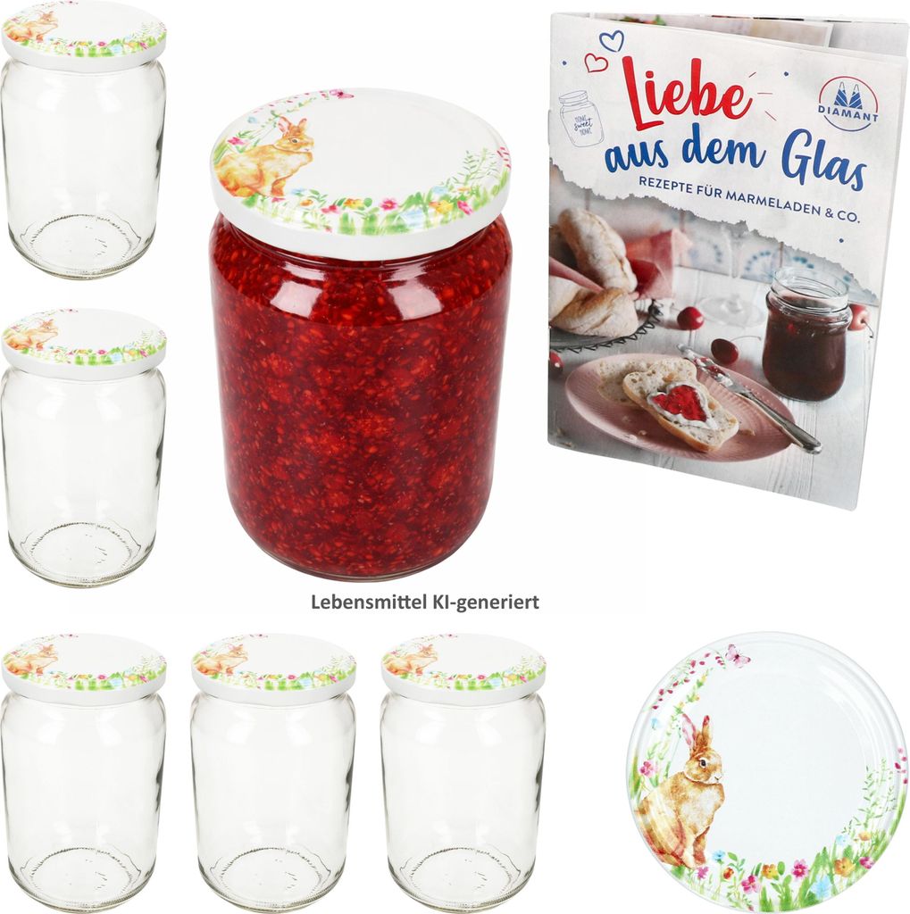 6er Set Sturzglas 720ml Einmachglas Osterfreude Deckel Ostern Heft