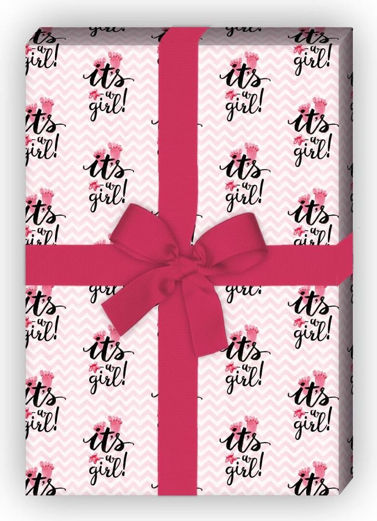 Rosa Baby Geschenkpapier mit Füßchen it's a girl, kleines Muster - G7688, 32 x 48cm