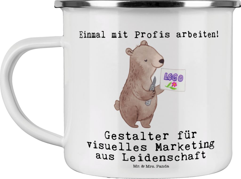 Mr. & Mrs. Panda Emaille Tasse Gestalter für visuelles Marketing Leidenschaft - Weiß - Geschenk, blechbecher, becher, Pott, Teetasse