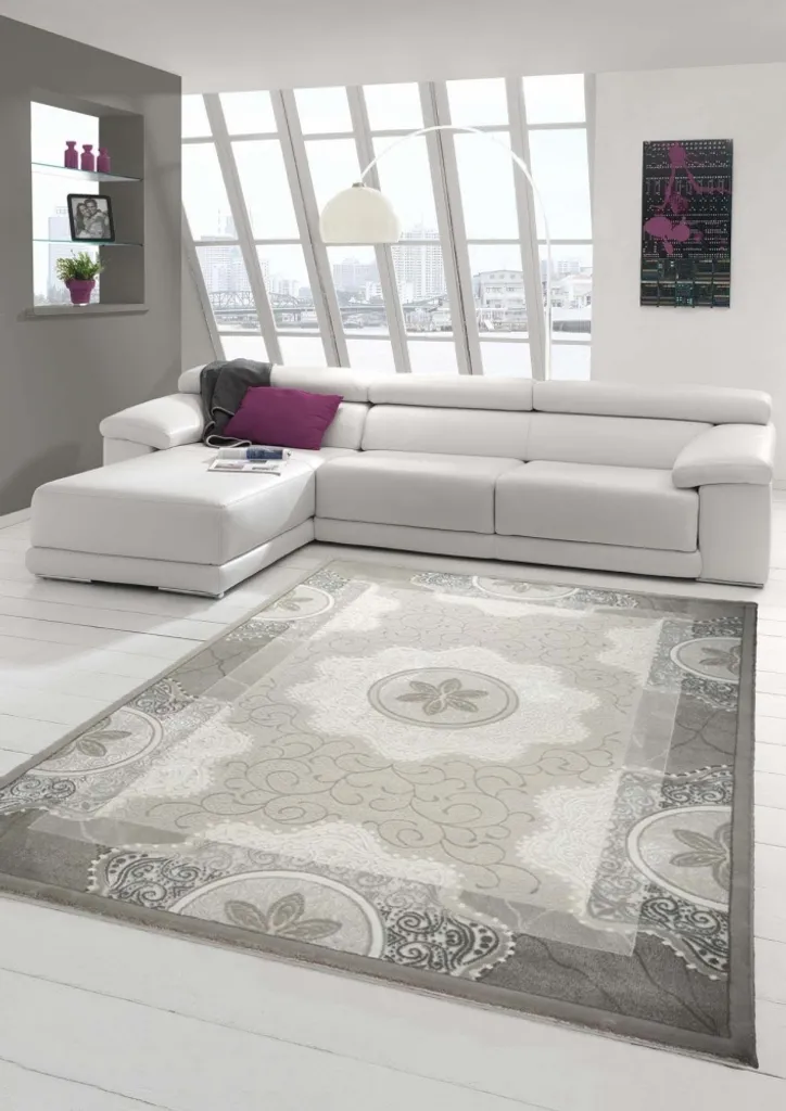 Tapis de couloir design gris et beige à motifs cercles et laine douce