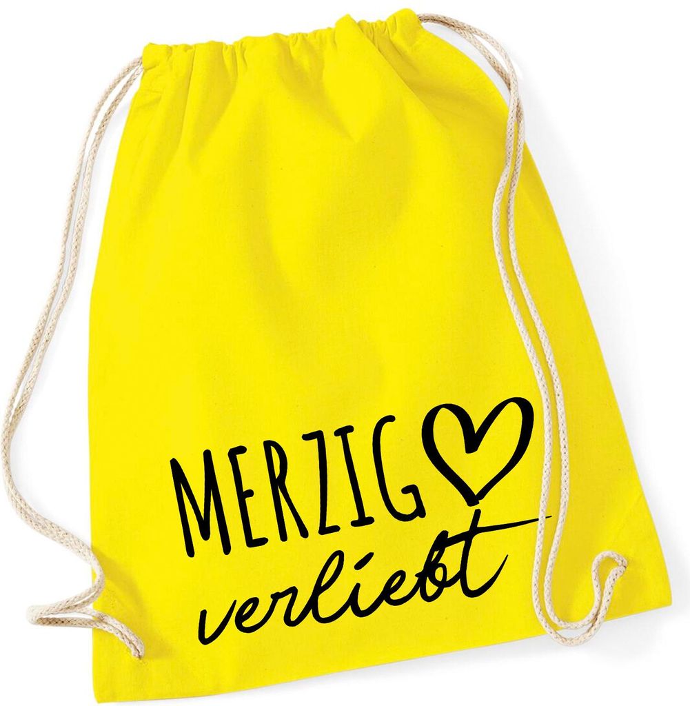 Huuraa Turnbeutel Merzig verliebt 12 Liter Yellow Baumwolle Rucksack Geschenkidee