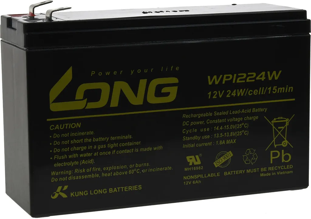 Batterie 12V 6Ah KungLong WP1224W pour remplacement onduleur et jouet