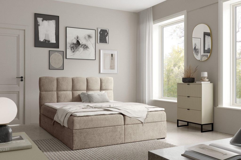 YOURHOUSE24 Boxspringbett s, Doppelbett mit Bonell-Matratze + Topper (Farbe: Coral 50, Größe: 200x200 cm)