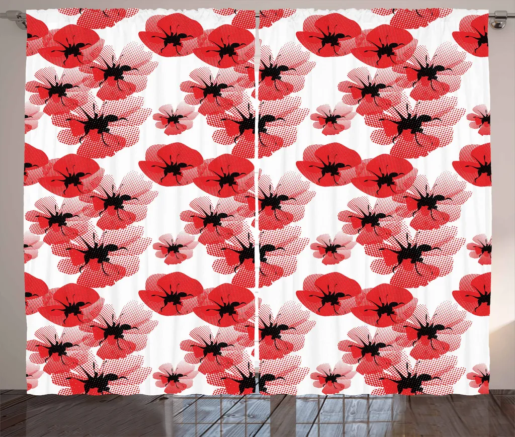 Tenda Fiori Papaveri ABAKUHAUS 280x175 | Stile Vintage Rustico
