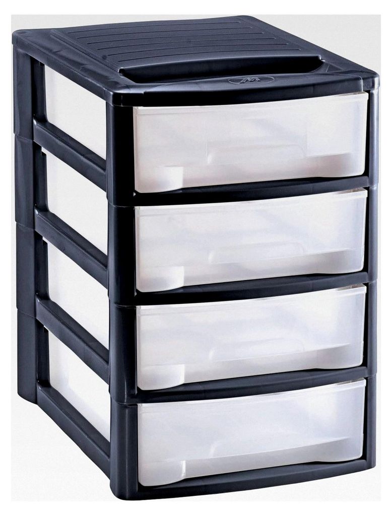 Schubladenbox DIN A4 mit 4 Schubladen aus Kunststoff Organizer für Büro Schreibtisch Ablage transparent