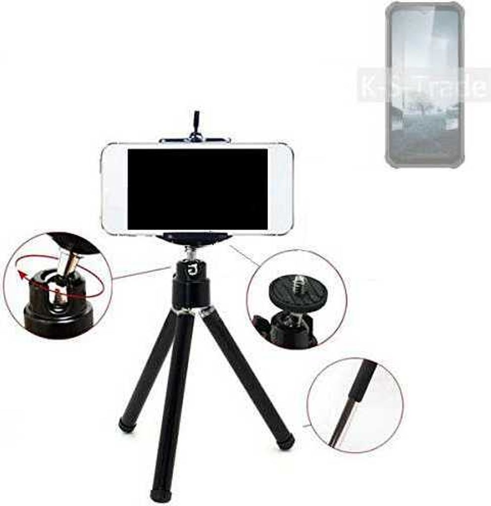 K-S-Trade Smartphone Stativ Dreibein kompatibel mit Oukitel WP22 Tripod aus Aluminium Klemmstativ Stativ Adapter für Mobiltelefone schwarz 1x