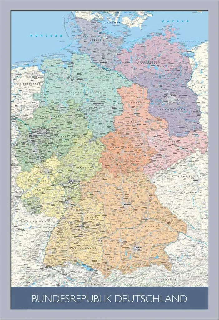 Mappa Geografica Germania per Studenti Cornice Shinsuke Argento 61x91