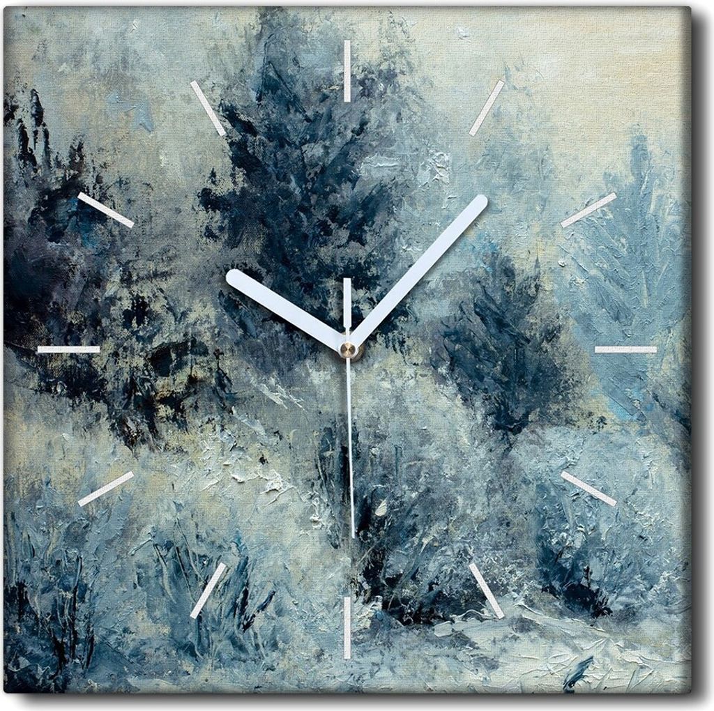 Coloray Uhr auf Leinwand 30x30 cm Wand Uhr Dekoration Wohnzimmer Segeltuch weiße Zeiger -Winterlandschaft des Waldes