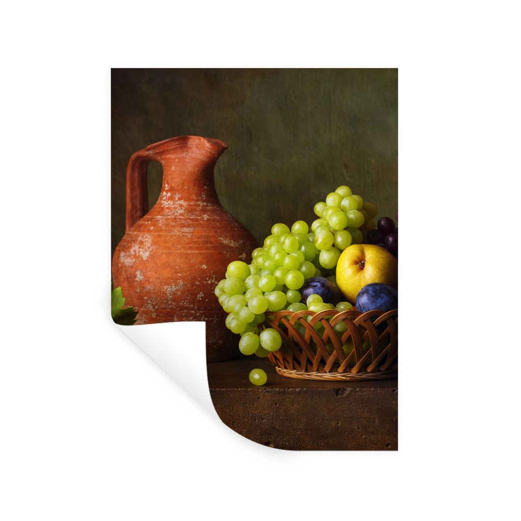 MuchoWow Wandtattoo Wandsticker Wandaufkleber Rustikal - Obst - Korb - Stilleben 90x120 cm Selbstklebend und Repositionierbar - Faltenfrei