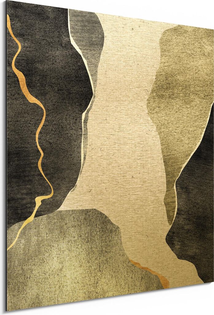 DEQORI Alu-Dibond Bild Gold 50x50 cm 'Die Naturtextur' Wandbild Metall dünn Design