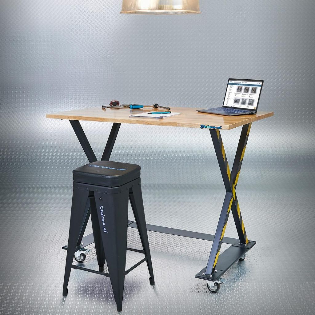 Industrielle Werkbank 120 cm und Werkstatthocker Produktbild 