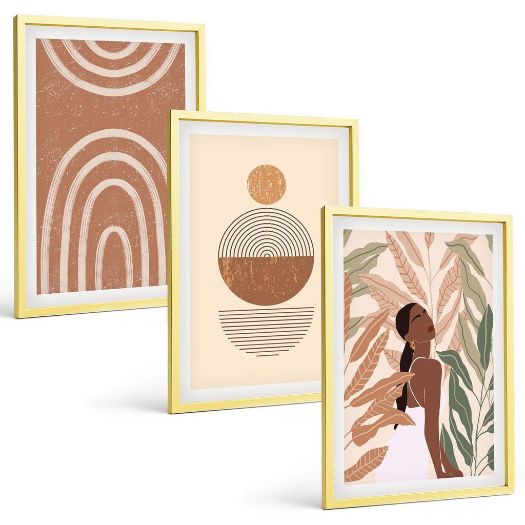 Bilder Set 3-teilig im Goldrahmen Rahmen – Wandbilder 3 Stück – gerahmte Poster für Wohnzimmer, Schlafzimmer und Flur – 40x60 cm – Stilvo...