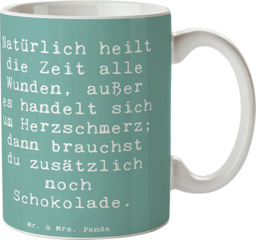 Mr. & Mrs. Panda Kaffeebecher Spruch Herzschmerz Schokolade - Meeresbrise - Geschenk, Becher, Gefühl, Pott, Kaffeetasse, Stimmung, Zitat, Keramikt...