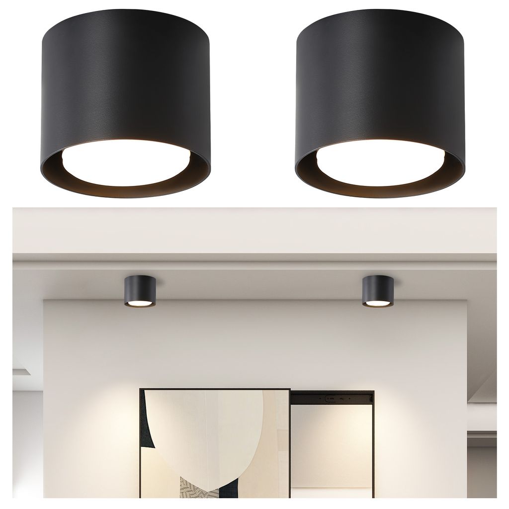 ZMH 2ER LED Deckenspot Aufbaustrahler Rund Schwarz Aufbau Produktbild 