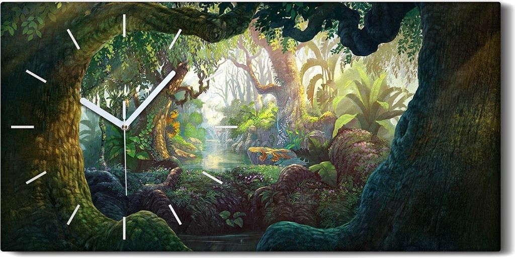 Leinwand Wanduhr Wandkunst Uhr 60x30 Malarei Fantasie im Wald Hintergrund - weiße Hände