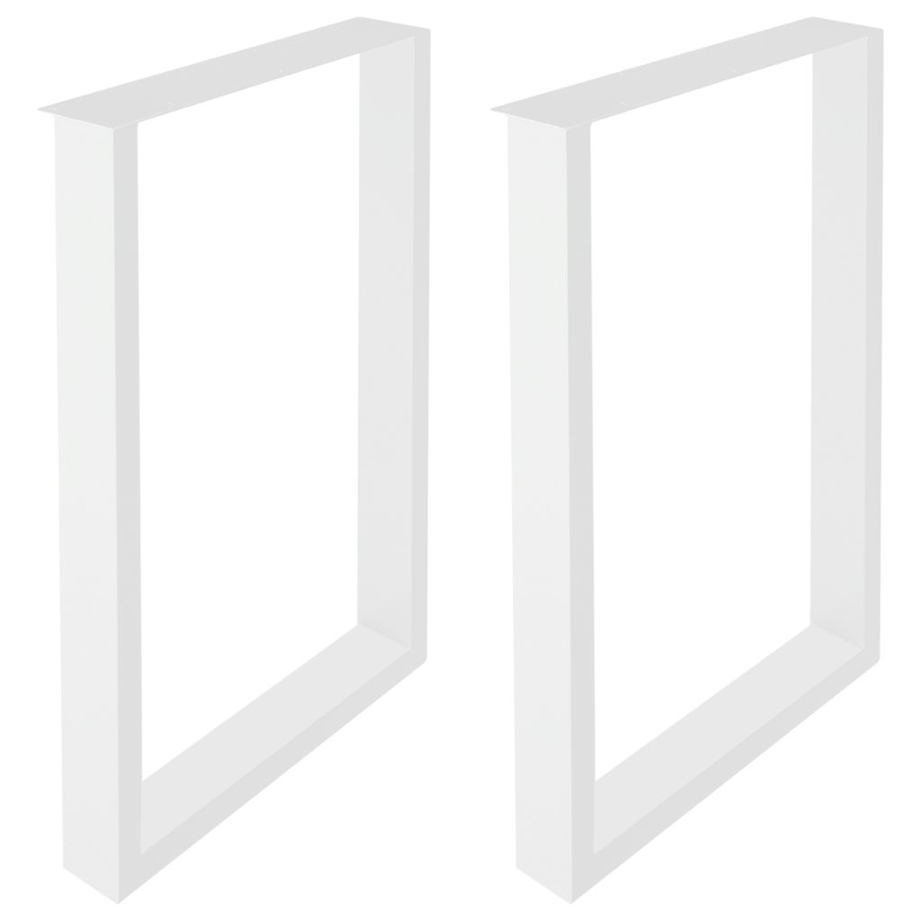 Two white metal table legs are shown against a white background.
