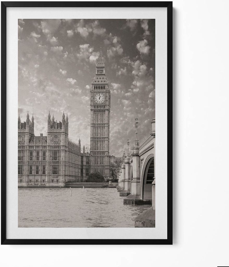 London England Big Ben– Wandbild mit Rahmen – Gerahmtes Bild – Wanddekoration – 70x100 cm – Schwarz Rahmen